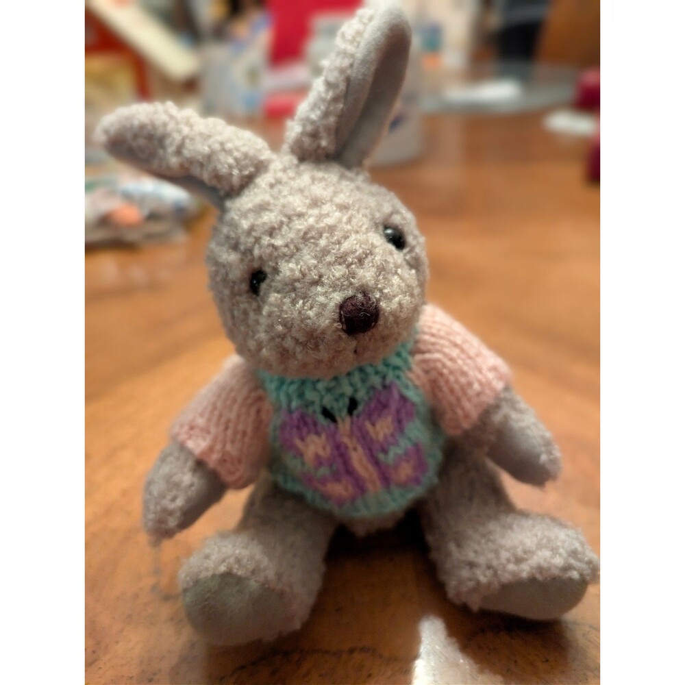 Goffa Gray Bunny Plush Rabbit Butterfly Knit Sweater 8" Easter Stuffed Animal...